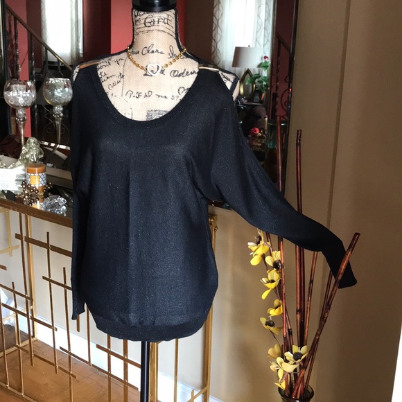 7TH AVENUE  NY  BLACK SPARKLE BLOUSE /SWEATER M - Picture 1 of 5